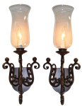 Vintage Scroll Iron and Glass Sconce